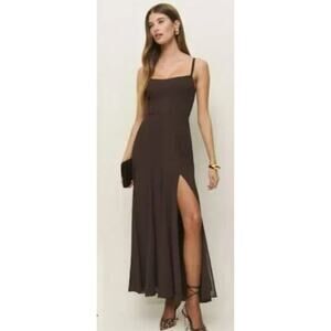 Reformation Eridania Dress Mole Size 4 Maxi Slit Georgette Worn Once